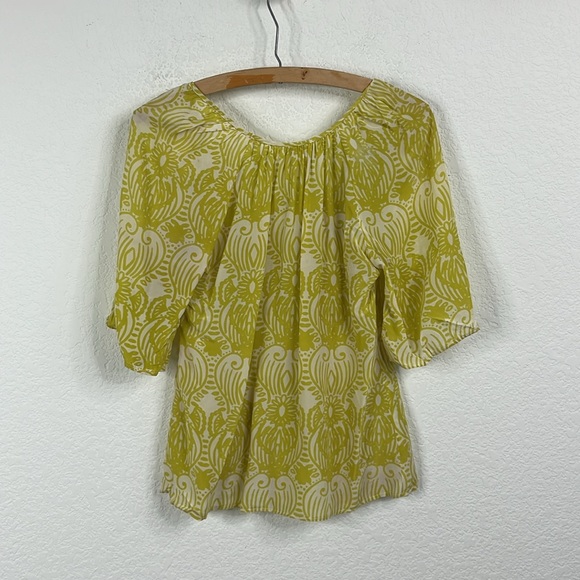 Anthropologie Edme & Esyllte Moscow in Bloom Yellow Sheer Blouse Beaded Top - Picture 5 of 7